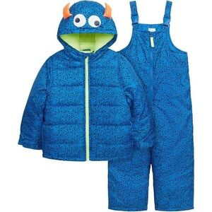 Carter's Blue and Green Toddler Monster Snowsuit Overalls and Jacket NWOT - 2T